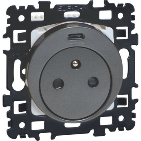 Prise 2P+T 16A + USB 2,1 A type C affleurante NF - SQUARE Anthracite - Eur'Ohm