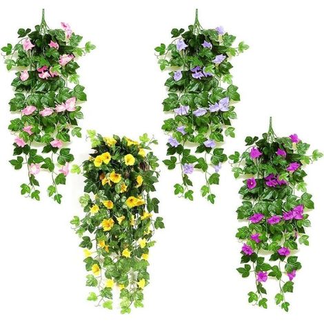 Strauß aus 4 künstlichen Blumen, künstliche Pflanze für drinnen und draußen, Girlande aus Kunststoff, künstlicher Efeu, Hängepflanze zur Dekoration von Hochzeiten, Balkonen, Mauern, Gärten und zum Auf (1/4)