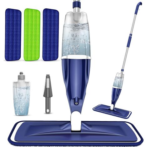 1 Balai Serpillère Vaporisateur, Réservoir Rechargeable, 3 Tampons Microfibre, Pour Bois Dur Et Stratifié