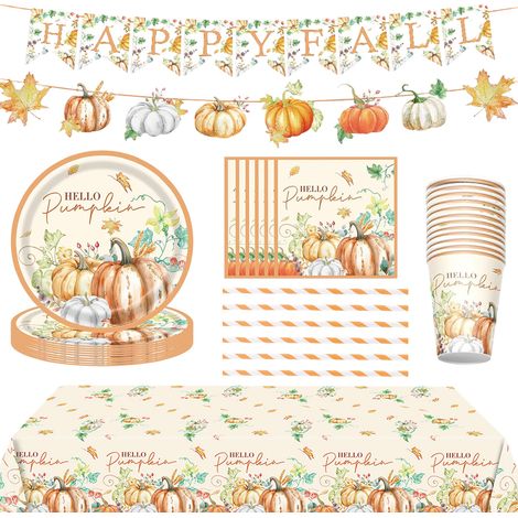20 assiettes, 20 serviettes, 20 gobelets, 20 fourchettes, 1 banderole, 1 nappe — Divers accessoire de fête d'automne (1/5)