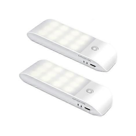 Wiederaufladbares LED-Nachtlicht mit Bewegungsmelder und selbstklebenden Magnetstreifen [2er-Pack]. 3 Modi (Auto/Ein/Aus).