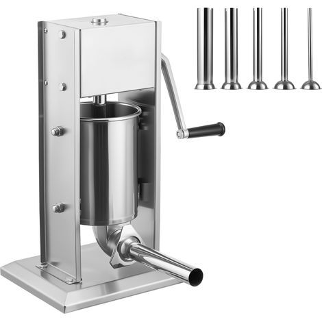 Mophorn Embutidora manual de salchichas con capacidad de 3 L, vertical de mesa en acero inoxidable, incluye 5 tubos de relleno para preparar churros y salchichas, ideal para restaurantes (1/5)