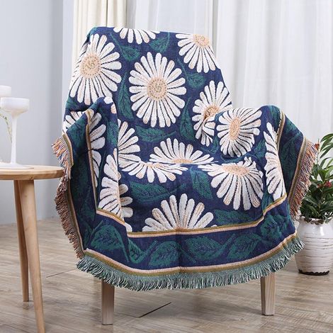 Tophances Reversible Cotton and Polyester Fiber Bedspread, Vintage Style, Soft and Warm, Polyester Cotton, White Chrysanthemum, 130180CM (1/5)