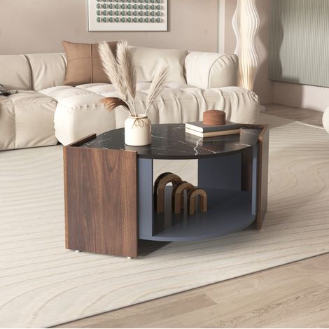 Table basse 96,5 x 63 x 40 cm noire – avec rangement, effet marbre (1/5)