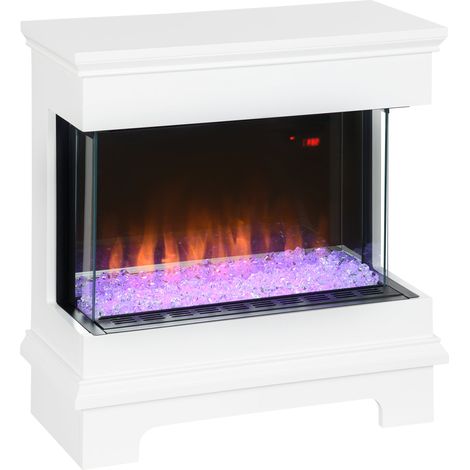 Camino Elettrico da Pavimento 61x28x66,5 cm Effetto Fiamma 2000W Bianco (1/5)