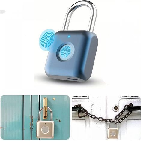 Dual fingerprint padlock, smart padlock, fingerprint recognition lock, waterproof, USB charging, blue (1/5)