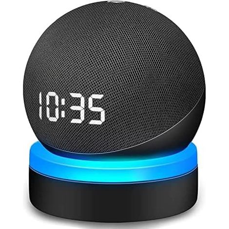 Halterung für Echo Dot 4 / Echo Dot 5 mit leuchtendem Tischständer, integriertem Kabelmanagement, schraubenlos, Lautsprecherhalterung (Amazon Echo Dot 4 / Echo Dot 5, Schwarz) Wl808