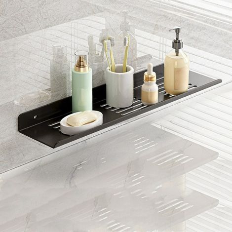 Étagère de Rangement sans Perçage 50cm, Étagère de rangement pour robinet, support mural salle de bain, rangement lavabo à une couche (1/4)