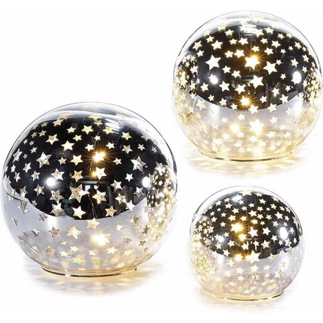 Lampade Natalizie a Sfera con Stelle Intagliate e Timer Set da 3 Lampade Decorative Idea Regalo (1/3)