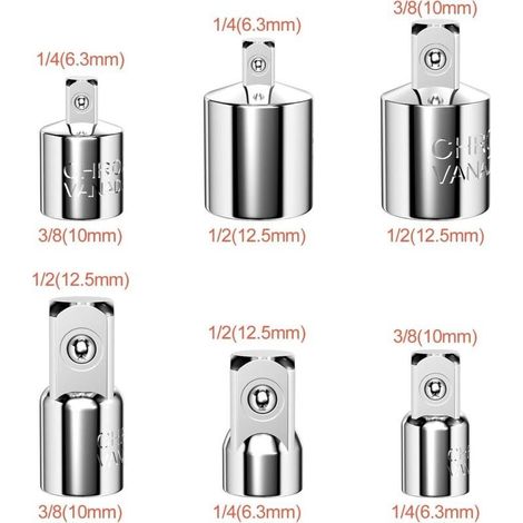 Lot de 6 Adaptateurs de Douille - Jeu de Réducteurs et Élargisseurs 1/4". 3/8". 1/2" - Pour Cliquet et Embouts (1/5)