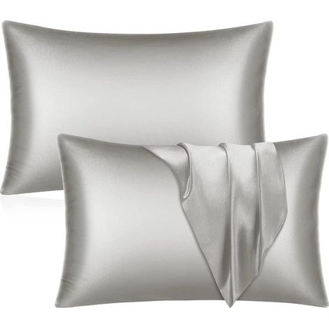 paire - Taies d'oreiller - Beddengoed douce - Kussensloop Kussensloop - Taie d'oreiller en satin - Polyester - Gris foncé - 5176cm (1/5)