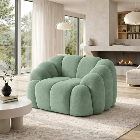 Fauteuil de salon vert sauge design arrondi ONDA