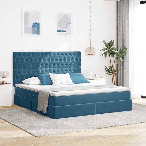 vidaXL LED-Speicherbett mit Matratze Dunkelblau 160 x 200 cm Samt (1/5)