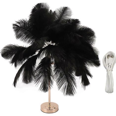 Nachtlicht-Tischlampe aus Straußenfedern, wiederaufladbar, modern, romantisch, dekorativ, Schlafzimmer-Nachttischlampe, Wohnaccessoire