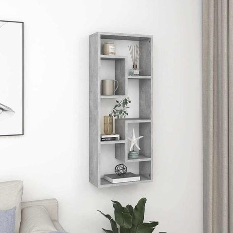 vidaXL Estantería de pared contrachapada gris hormigón 36x16x90 cm (1/5)