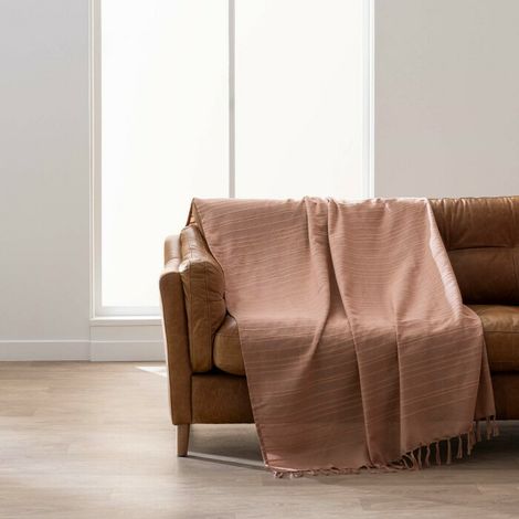 Plaid LILIA 180 x 220 cm – 100 % coton – Plaid à franges mocha