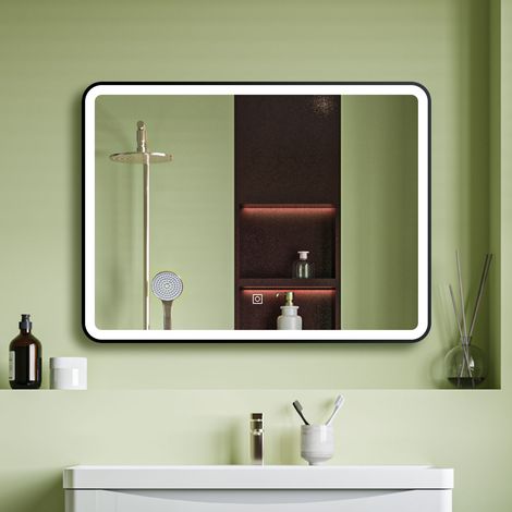 Black Framed LED Bathroom Mirror with Demister Brightness Adjustable White + Warm Lighting Memory - Rectangular 1000x600mm (1/5)