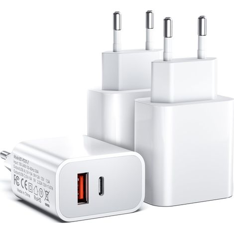 3 pièces chargeurs USB C, 20W Bloc d'alimentation USB 2 Ports Compatible avec 11/12/13/14/15/16 Pro Max, Chargeur Rapide USB A+C PD3.0, Adaptateur de Charge de Type C sans câble de Charge (1/5)