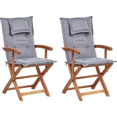 Set of 2 Garden Chairs with Cushions MAUI II Acacia Wood Grey (1/5)