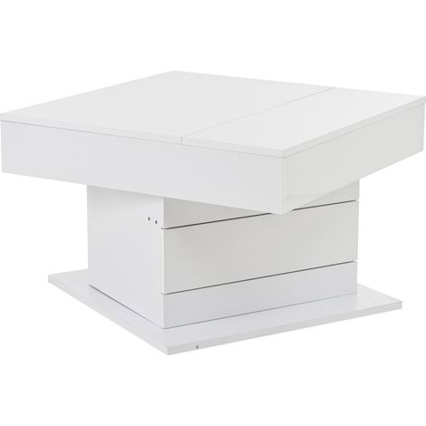 Mesa de centro elevable giratoria 360° 70x70 cm con cajón y almacenaje oculto blanca (1/5)