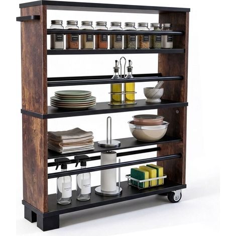 Slim 3 tier wood effect trolley with handle 229384457 (1/5)