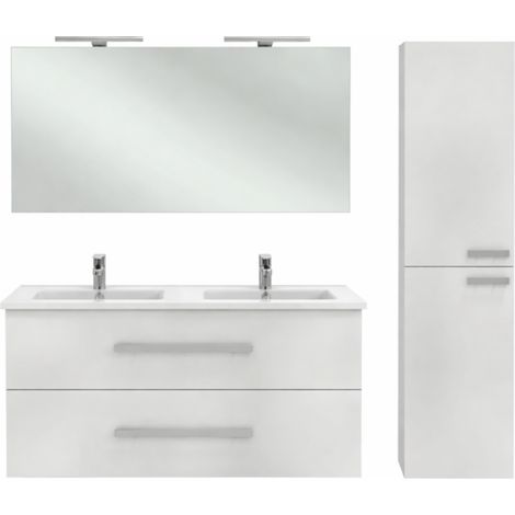 Mueble lavabo doble 120 cm JACOB DELAFON Ola Up blanco brillo + columna + espejo y focos