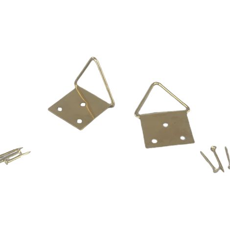 Lot de 20 attaches tableaux triangle doré en acier laitonné. Longueur 15mm & largeur 10mm (avec les pointes). (1/3)