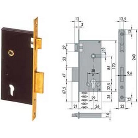 1PZ SERRATURA INFILARE CILINDRO 2 MANDATE BORDO QUADRO 5C110 MM.40 5C110400