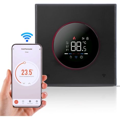 Thermostat intelligent pour chauffage électrique de l'eau domestique, chaudière à gaz, WiFi AC avec application/commande vocale, écran tactile numérique VA, lumière colorée et bouton réglable, (1/4)