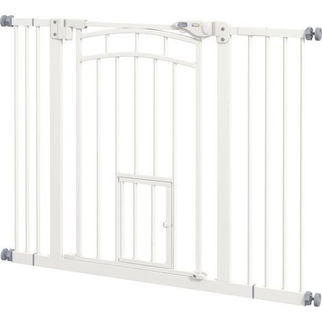 Barrière d'escalier/barrière pour chien, fermeture automatique, ouverture d'une seule main, 100 cm x 4 cm x 76 cm, blanche