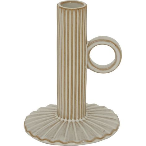 Alora Taper Candle Holder with Handle - Ceramic - L11 x W11 x H14 cm - White