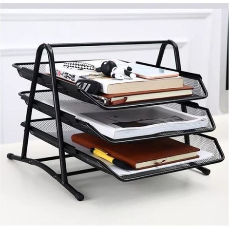 Organisateur de Bureau - Non spécifié - Plateau 3 Niveaux - Maille Métallique - Noir - Pratique (1/4)