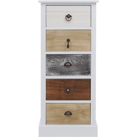 Mobili Rebecca – Chiffonnier 5 tiroirs bois blanc gris classique 84x37x27 cm – Déjà assemblé – Style shabby chic pour salon ou chambre