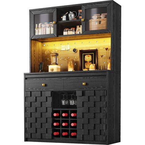 CHICFURN Mobile alto da cucina 120x40x178 cm in MDF nero con LED RGB e vano portaoggetti (1/5)