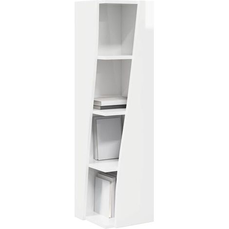 Meuble d'Angle de Rangement, 27,5 x 27 x 102 cm, Étagère Haute en Bois d'Ingénierie, Style Moderne Blanc Brillant pour Salon, Cuisine ou Salle de Bain (1/5)