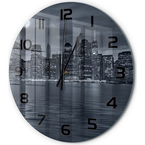 Horloge Murale Ronde Pratique et Décorative Verre Trempé Silencieuse New York la nuit fi 60 cm (1/5)