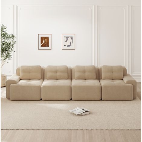 Modulares 4-Sitzer-Sofa Sitztiefe 74 cm Beige Cord mit Tiefsitz, rutschfester Basis und montagefreiem Design (1/5)