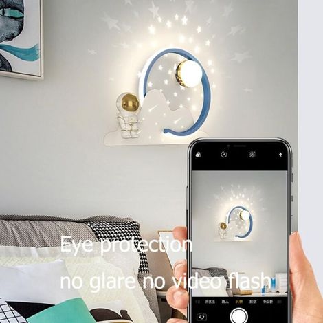 Astronaute LED Applique Murale Pour Chambre D'enfants Dimmable Chevet Applique Murale Projection Étoiles Veilleuse Bleu Blanc Contemporain Moderne Applique Murale Pour Enfants Garçon Fille Cham (1/2)
