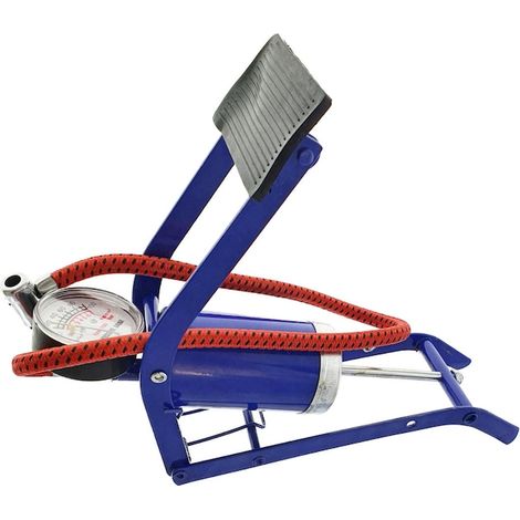 Pompe à air à pied Bossini, avec manomètre jusqu'à 7 bars, tuyau de 50 cm, métallisé, bleu. (1/5)