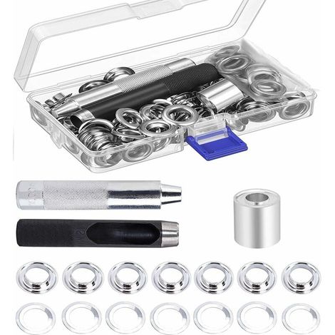 Green Mobility-Kit de Grommets Eyelets Outils, 12mm 100 Ensembles MéTal Oillets de avec 3 pièces Outil de Trou de Perforation pour la Réparation de Bâche, Tissu, Rideaux, Sac, Bricolage Craft (1/5)