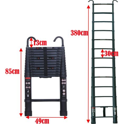 échelle télescopique avec crochet, échelle pliante en aluminium de 3,8 m échelle en aluminium, échelle coulissante télescopique, échelle en aluminium antidérapant échelle polyvalente échelle télescopi (1/5)
