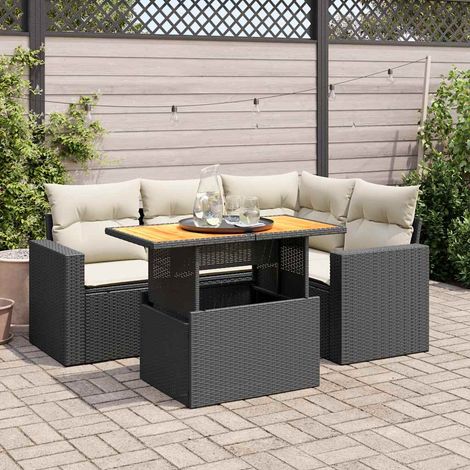 vidaXL Set de muebles de jardín 5 pzas y cojines ratán sintético negro (1/5)