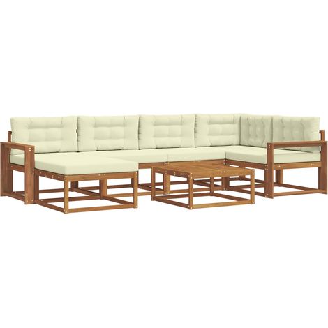 Set di divani da esterno con cuscino 7 pcs Naturale e Crema vidaXL