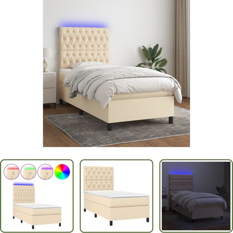 Matratze - Boxspringbett mit Matratze & LED Creme 80x200 cm Stoff