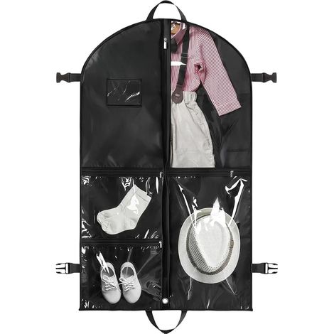 Sac à vêtements pliable 110x60 cm, housse costume anti-poussière imperméable avec fenêtre transparente et crochets, rangement garde-robe voyage, noir (1/5)