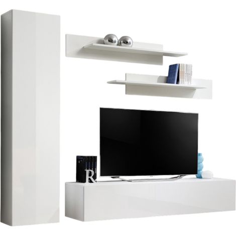 Mobile TV FLY G1 design, colore bianco lucido. Mobile sospeso moderno e alla moda per il tuo soggiorno.