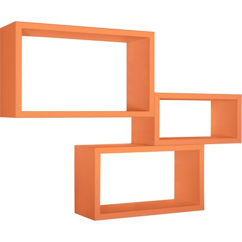 Set 3 mensole rettangolari parete arancione scaffale salotto soggiorno camera Trittico (1/7)