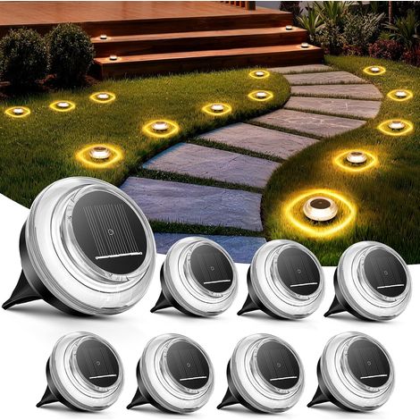 Lot de 8 Lampe Solaire Au Sol, IP68 Waterproof Jardin Eclairage Exterieur Solaire, Lumière Solaire Extérieure Ombre-Lumière (1/5)