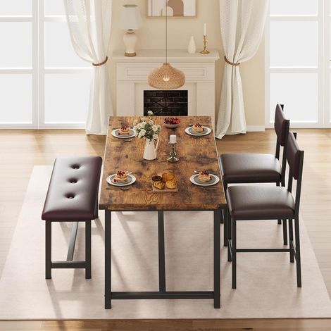 Ensemble de Salle à Manger 4 Pièces - Table avec 2 Chaises et Banc - Meubles en Bois et Métal pour Cuisine et Salle à Manger - Table 113 x 70 x 75cm,marron (1/5)