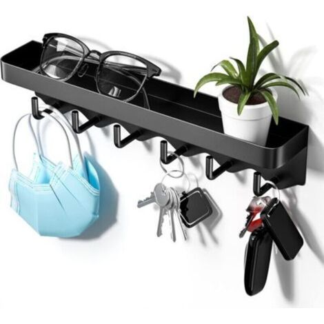 Jalleria New porte clé mural à 6 crochets, petit portable accroche sans percer, boite decorative pour rangement des clés et courrier à l'entrée, raccrocher ustensiles de cuisine (1/5)